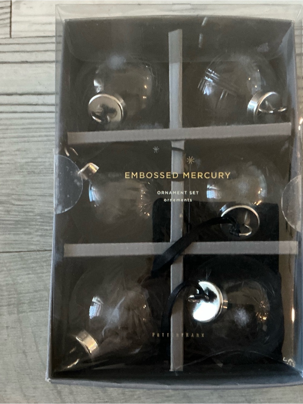 Pottery barn embossed mercury glass ornaments 6-piece set